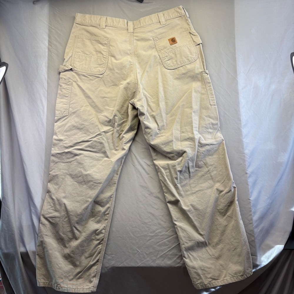 Carhartt Durable Loose Fit Canvas Work Dungaree Pants Tan 44x32 Mens Workwear - Picture 10 of 15